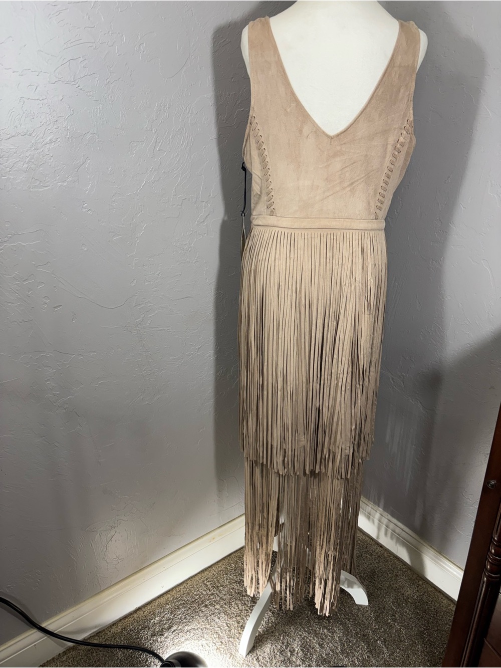 Sleeveless Fringe Maxi Dress in Taupe. Idyllwind Leather dress. NWT. Beautiful!